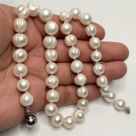 Stunning Large Freshwater Pearl Beaded Knotted Necklace Sterling Silver Clasp - Picture 6 of 9